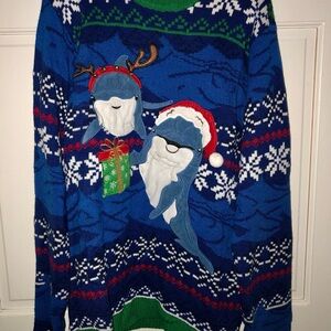 Festive Blue Dolphin Holiday Sweater